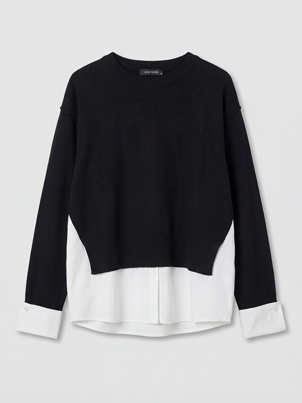 Siyah Gömlek Görünümlü Kadın Triko Kazak-5