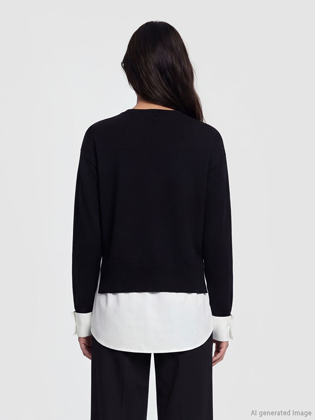 Siyah Gömlek Görünümlü Kadın Triko Kazak-4