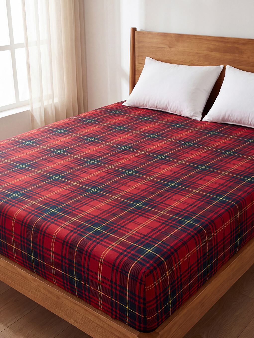 Plaid Patterned Single Person Elasticated Sheet