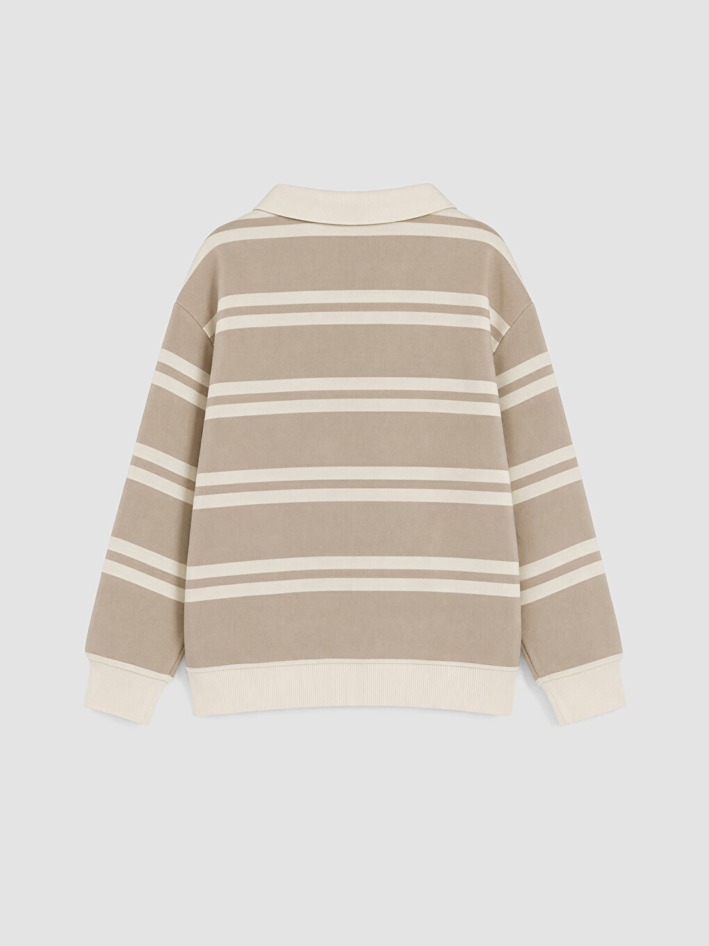 Gri Polo Yaka Çizgili Erkek Çocuk Kalın Sweatshirt-2