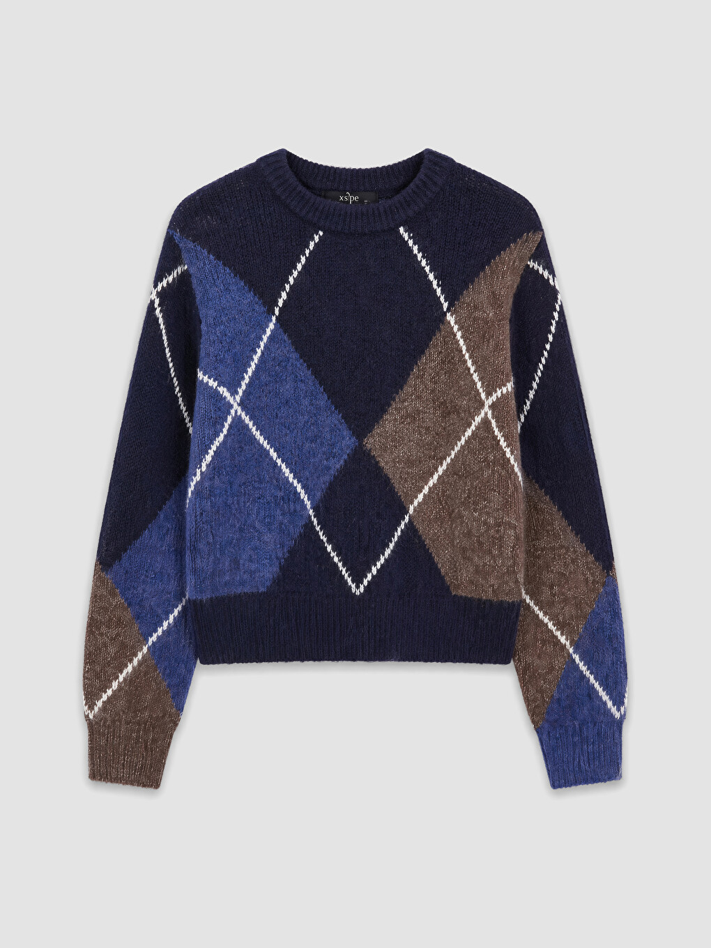 Crew Neck Argyle Patterned Women's Knitwear Sweater-4