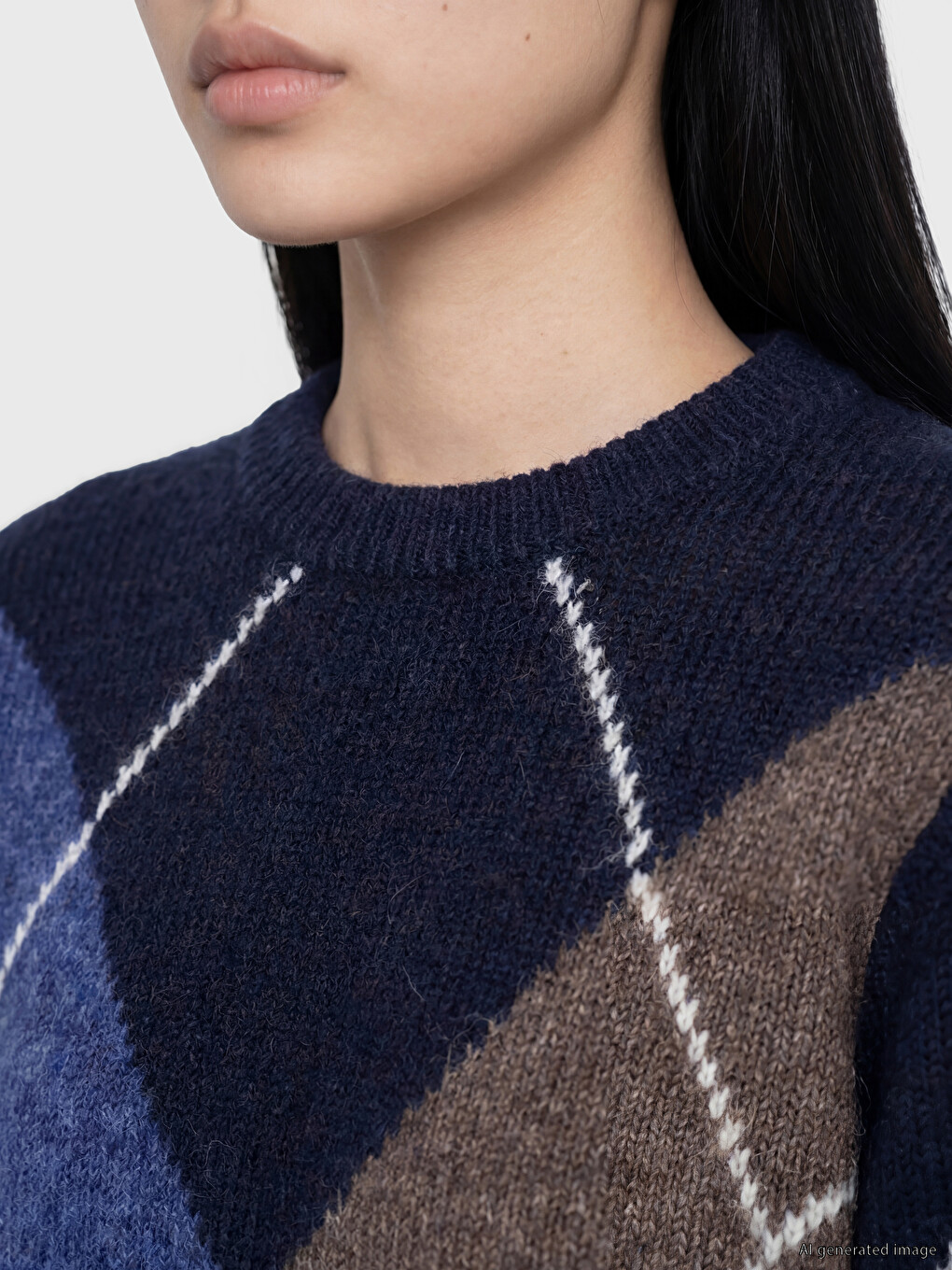 Crew Neck Argyle Patterned Women's Knitwear Sweater-2