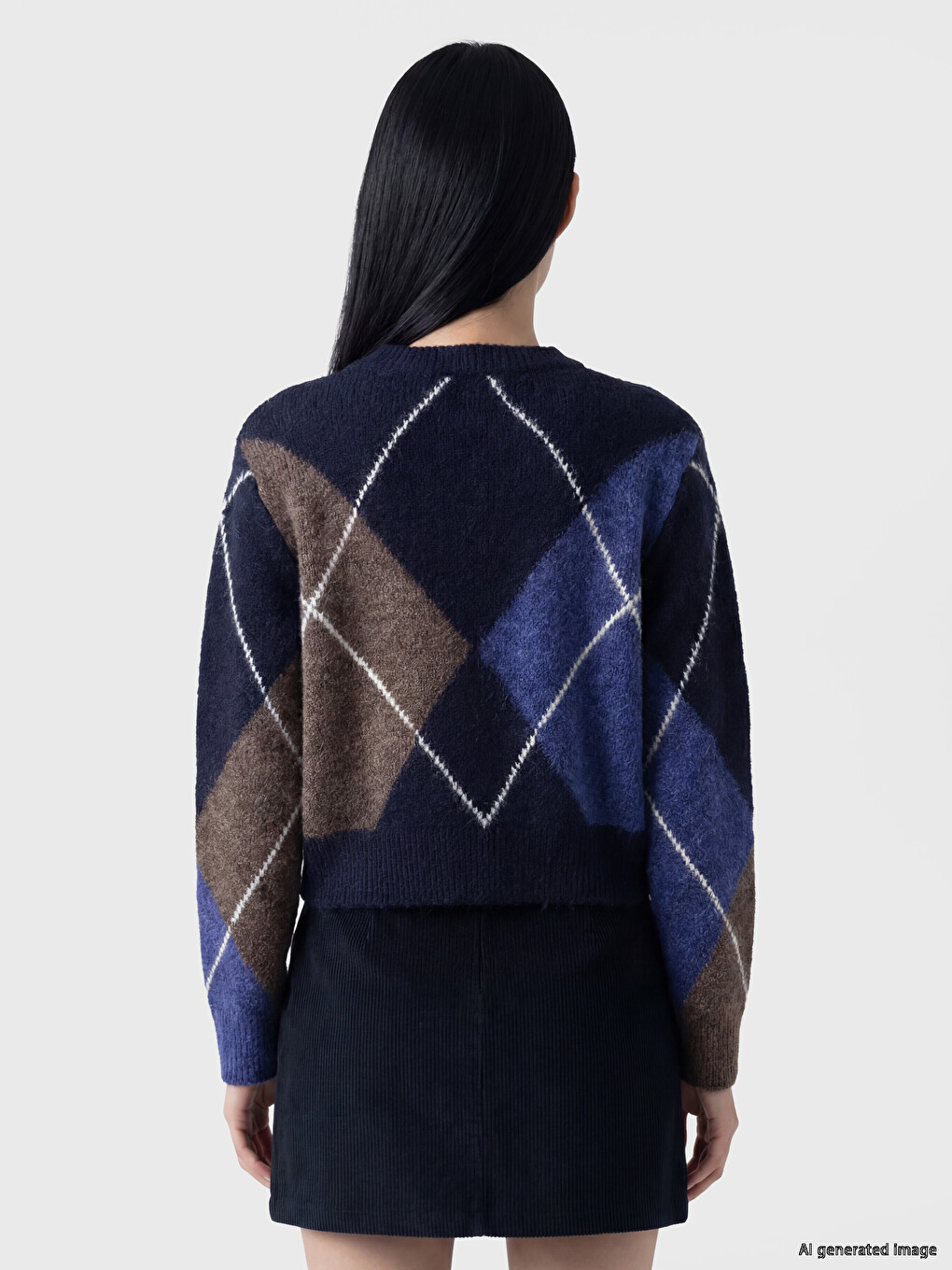 Crew Neck Argyle Patterned Women's Knitwear Sweater-3