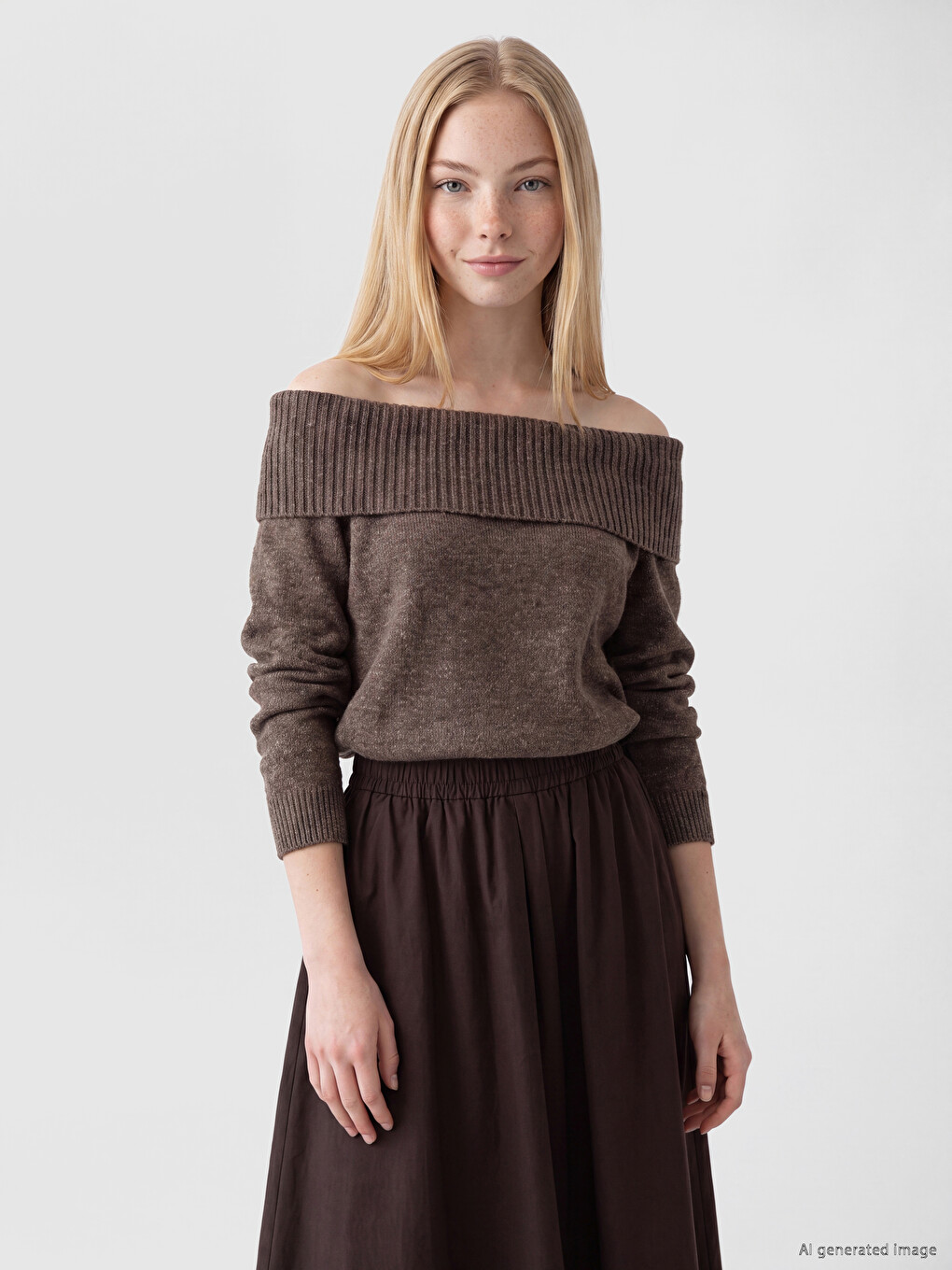 Slash Neck Women's Knitwear Sweater