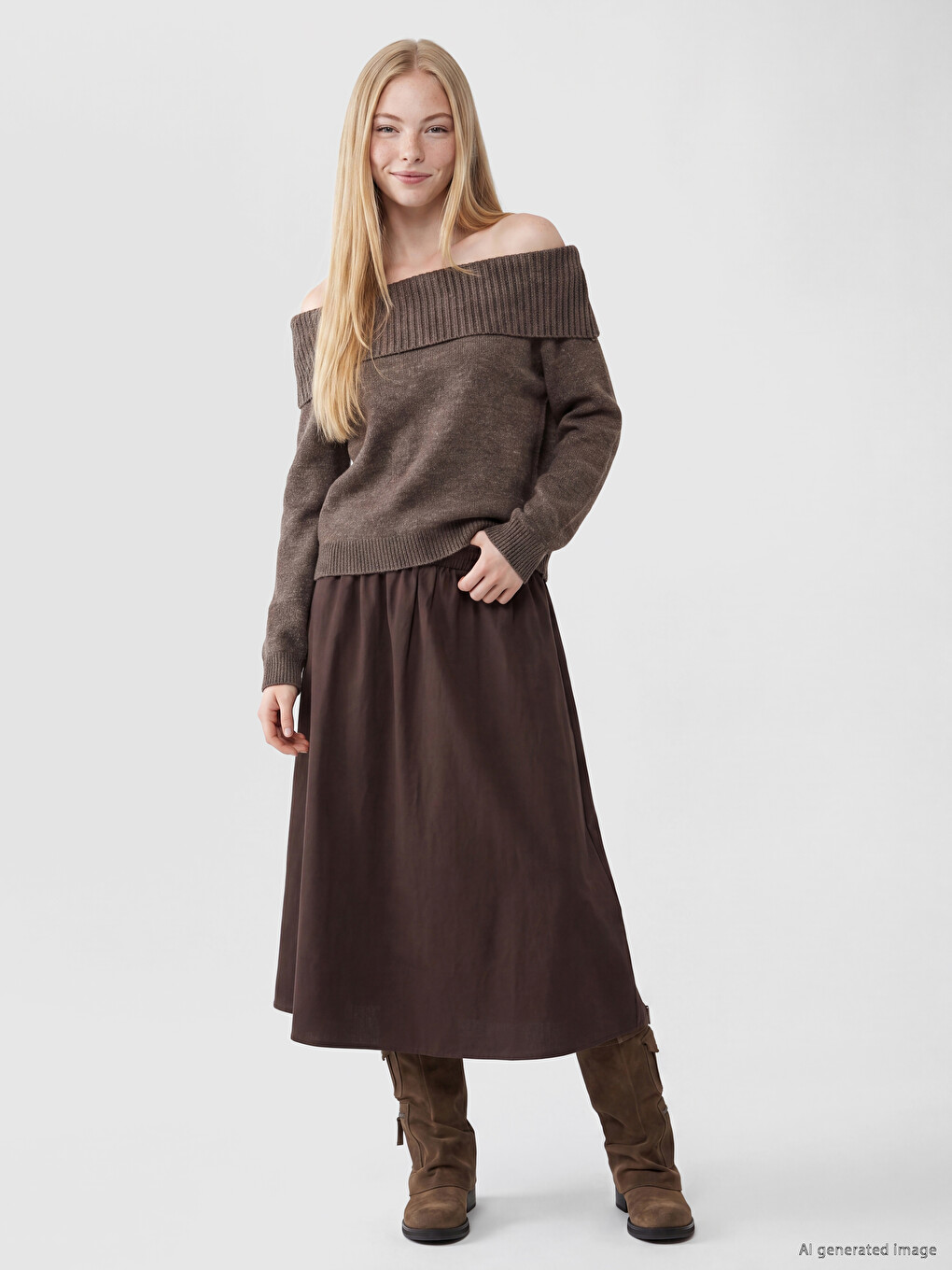 Slash Neck Women's Knitwear Sweater-1
