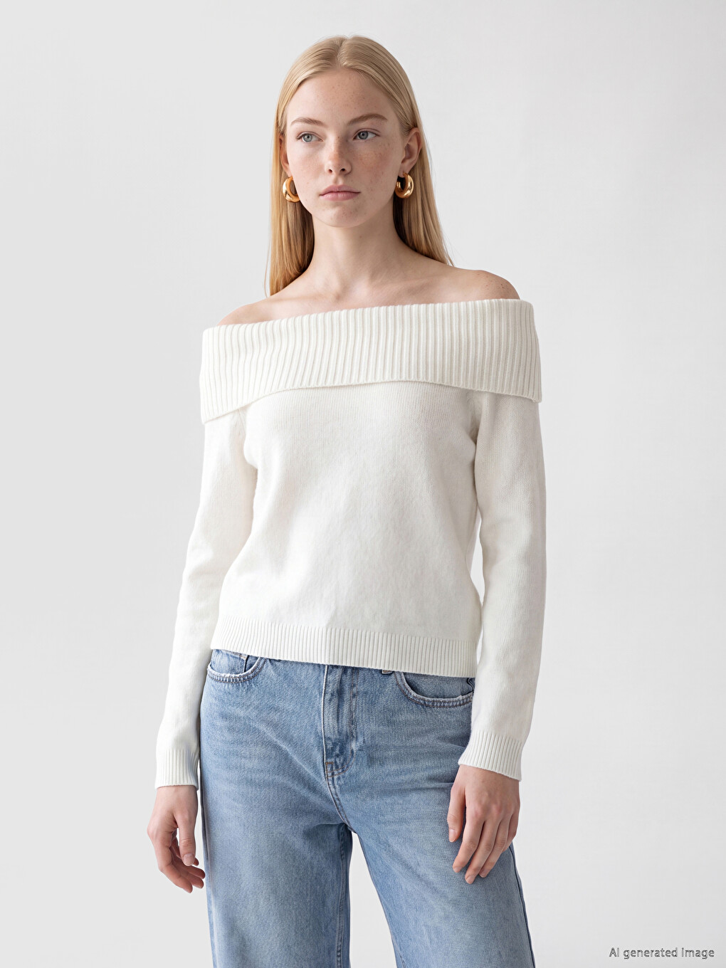 Slash Neck Women's Knitwear Sweater