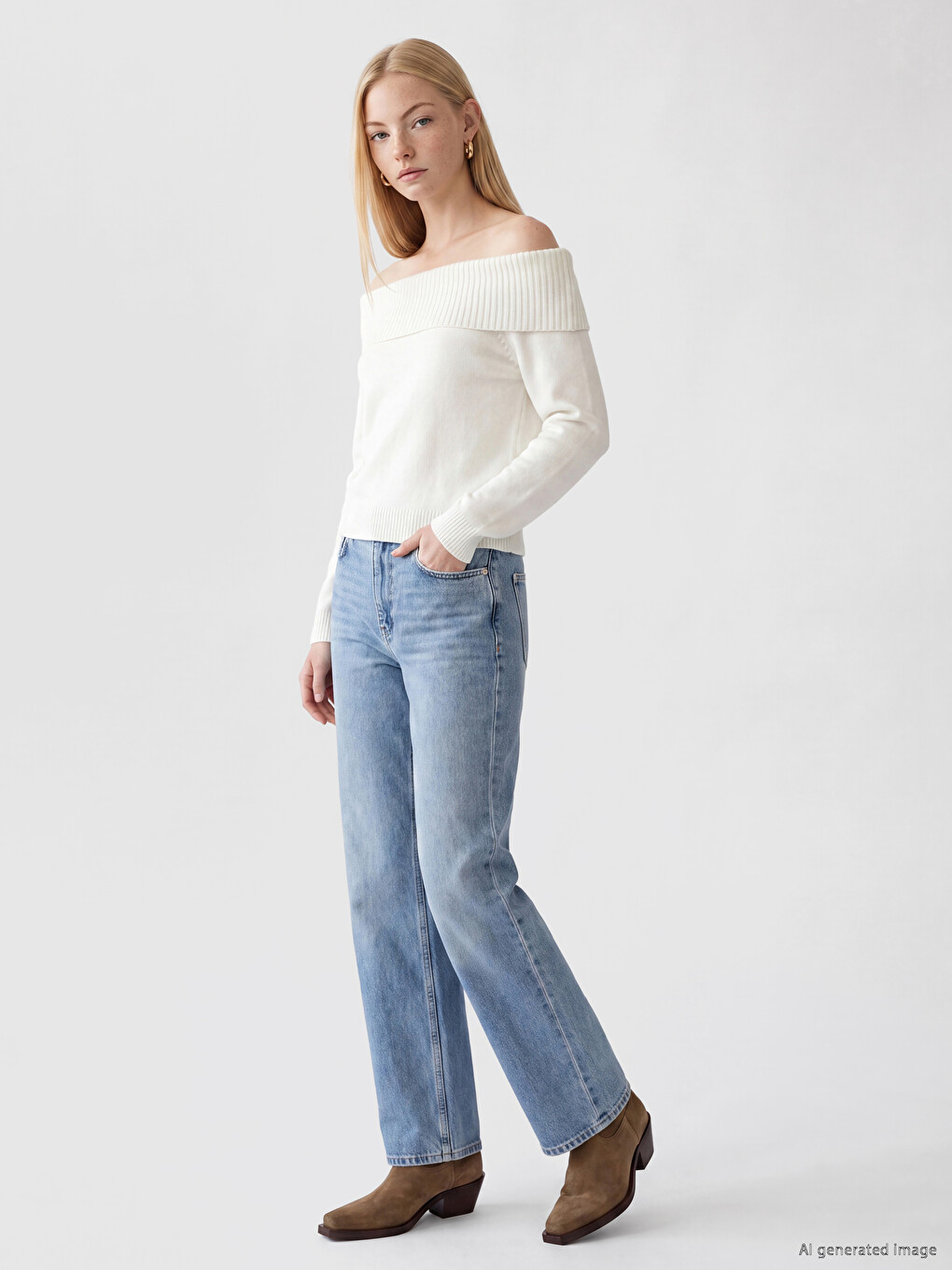 Slash Neck Women's Knitwear Sweater-1