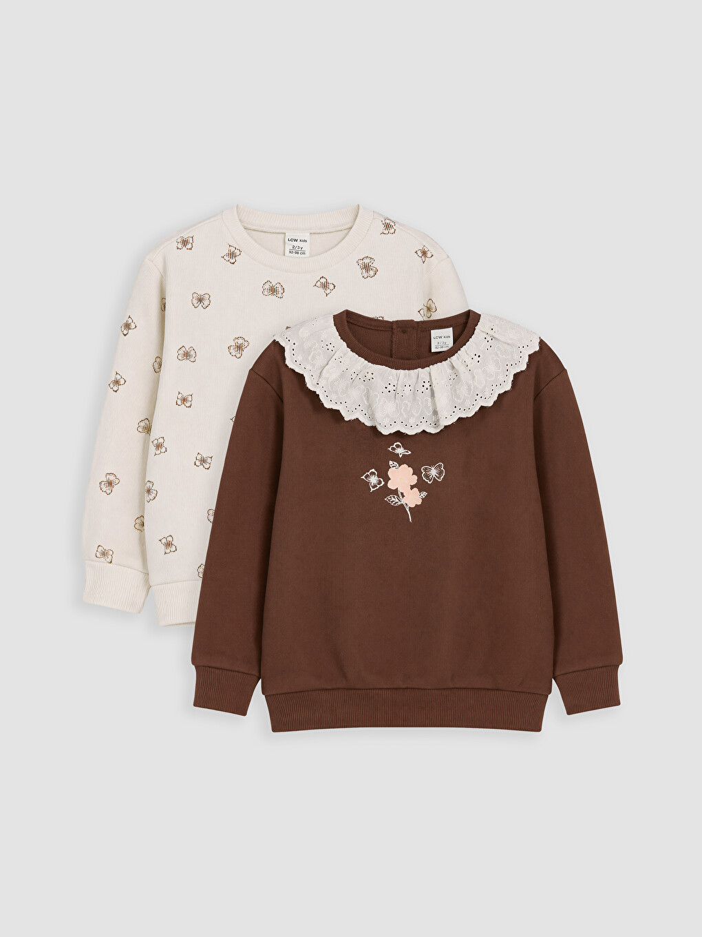Kahverengi Baskılı Kız Çocuk 2'li Sweatshirt
