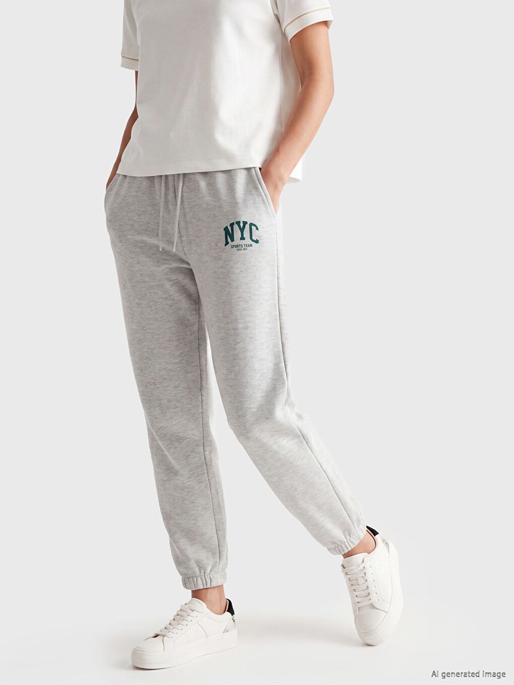 Gri Baskılı Kadın Jogger Eşofman Altı-1