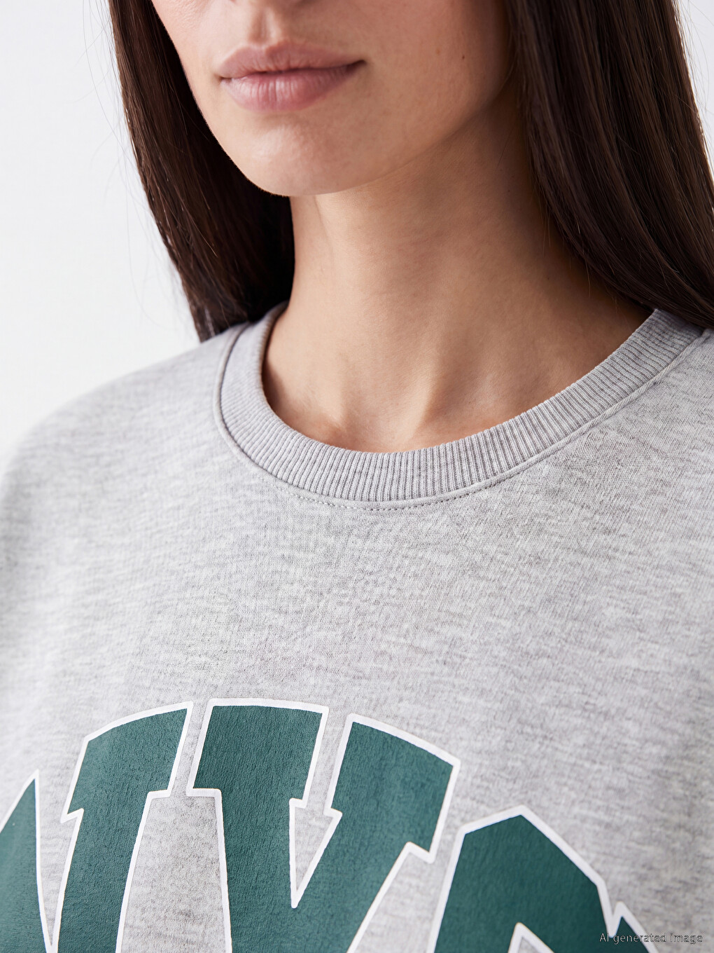 Gri Nyc Baskılı Oversize Kadın Sweatshirt-2