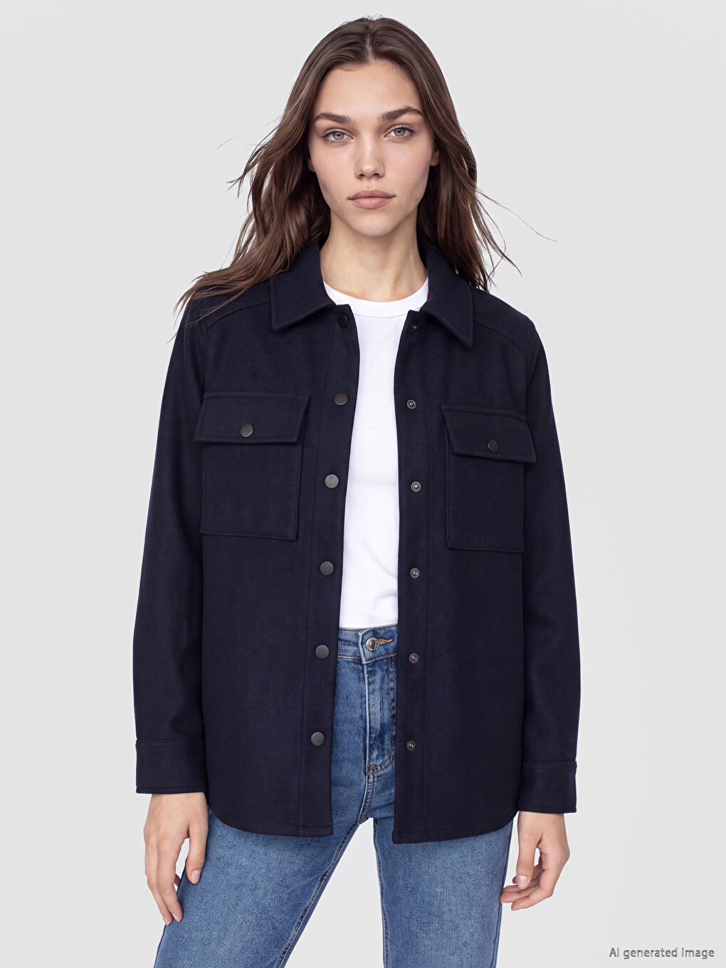 Woman Navy Overshirt