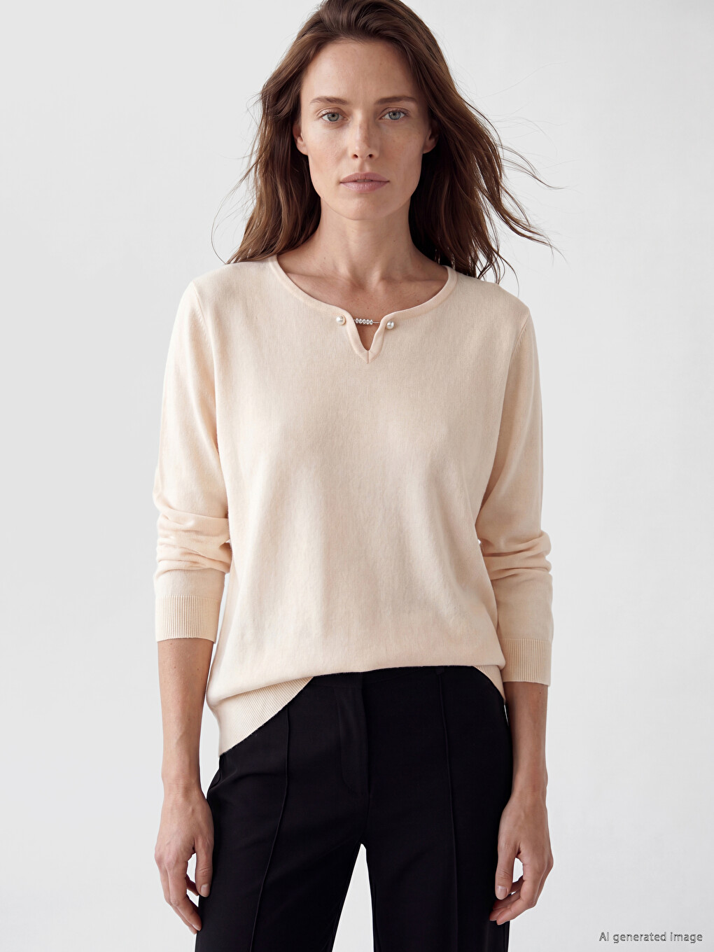 V Neck Accessory Detailed Women's Knitwear Sweater