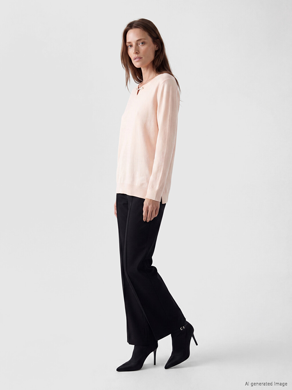 V Neck Accessory Detailed Women's Knitwear Sweater-1