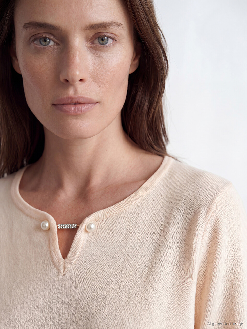 V Neck Accessory Detailed Women's Knitwear Sweater-2