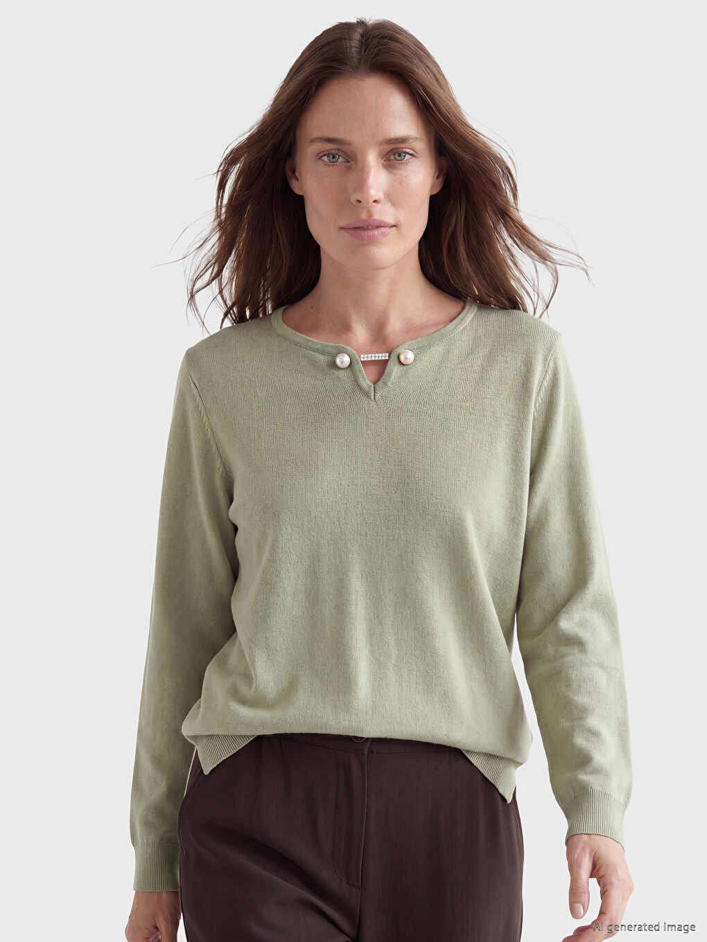 V Neck Accessory Detailed Women's Knitwear Sweater