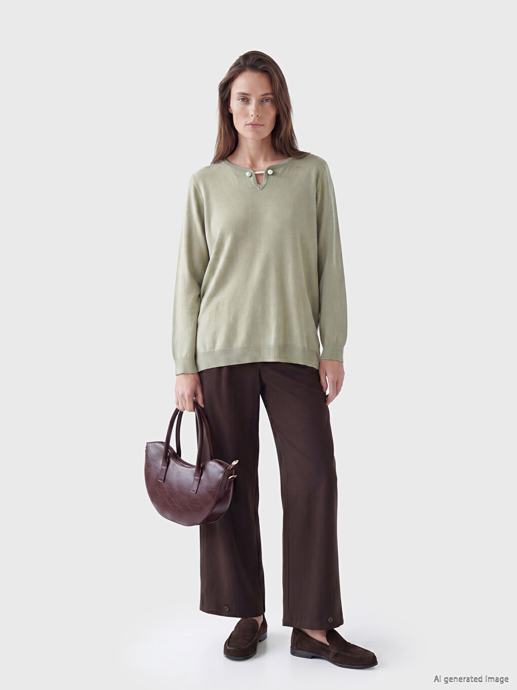 V Neck Accessory Detailed Women's Knitwear Sweater-1