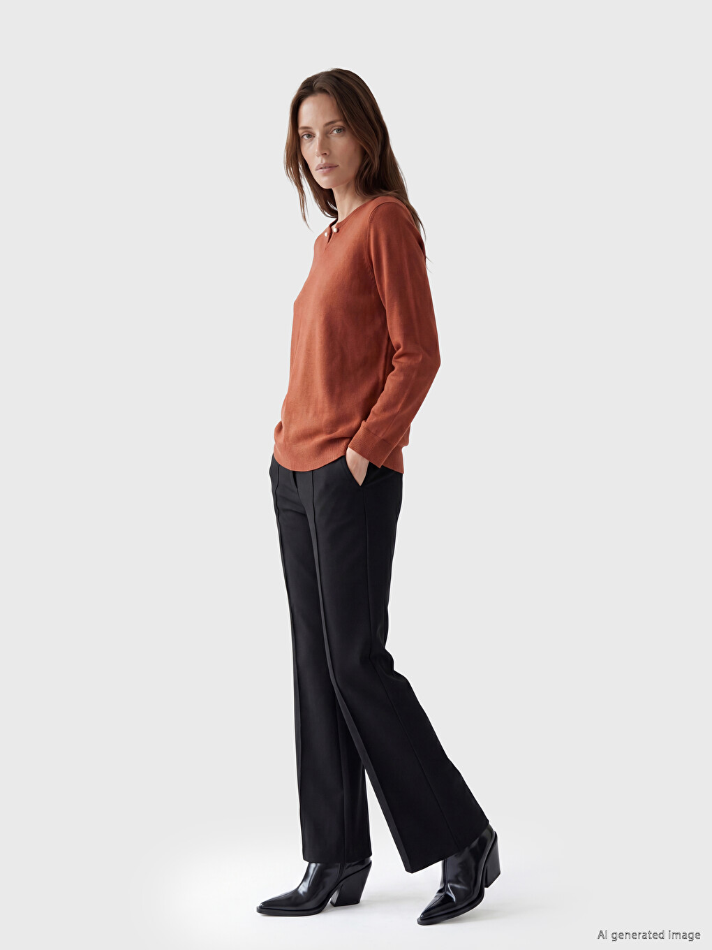 V Neck Accessory Detailed Women's Knitwear Sweater-1
