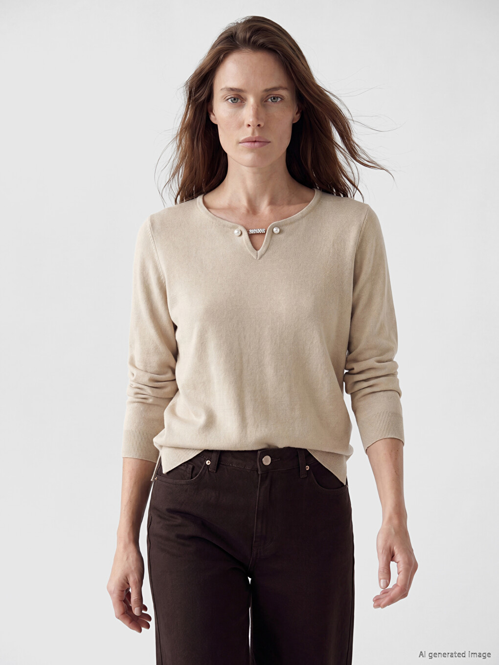 V Neck Accessory Detailed Women's Knitwear Sweater