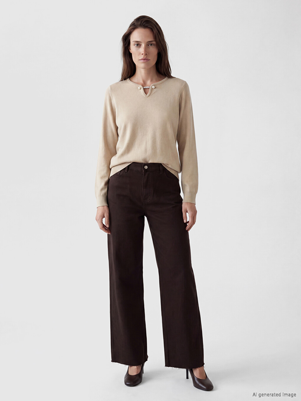 V Neck Accessory Detailed Women's Knitwear Sweater-1