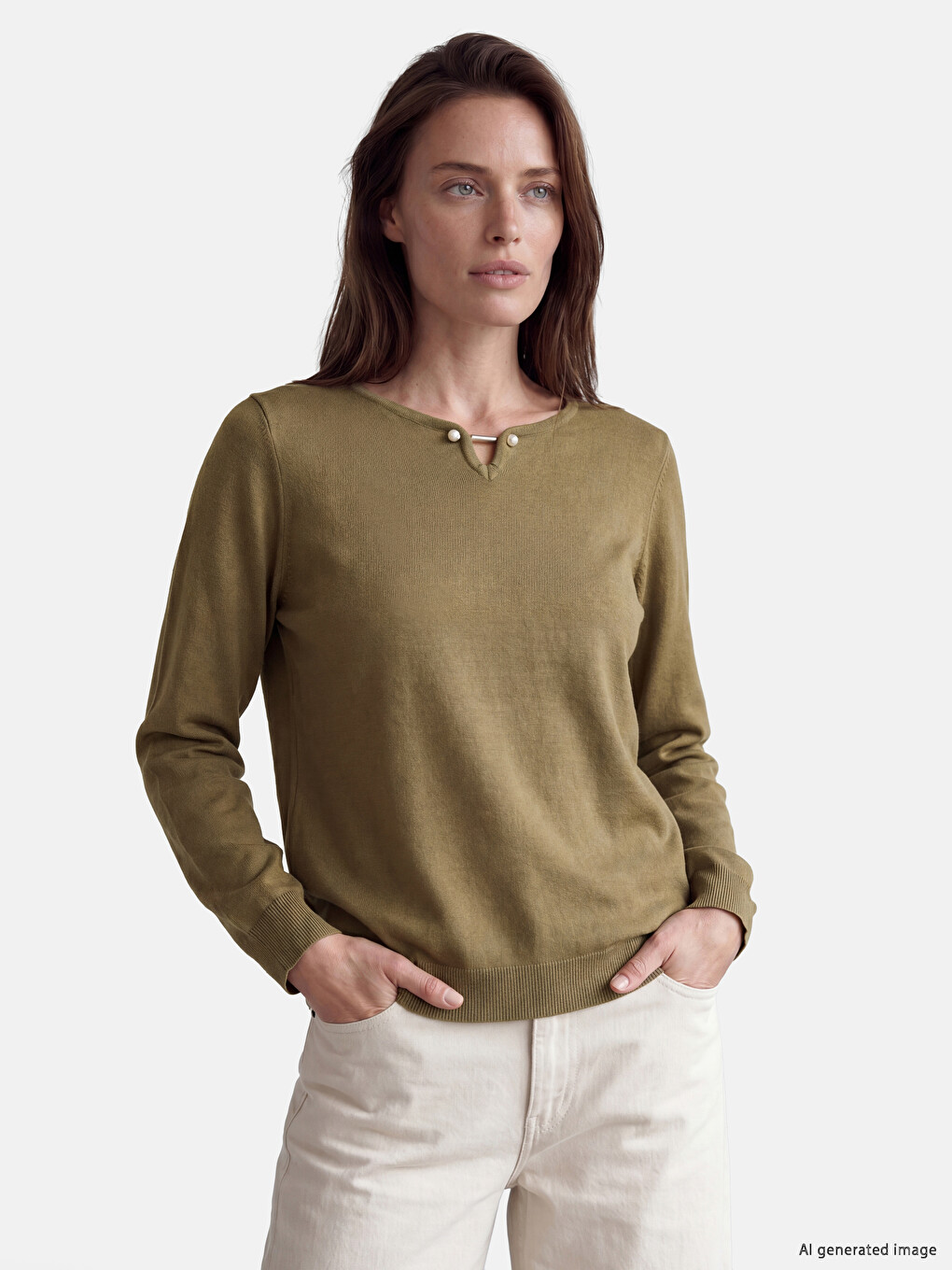 Pull-over En Tricot Pour Femme À Col En V Avec Détails Accessoires