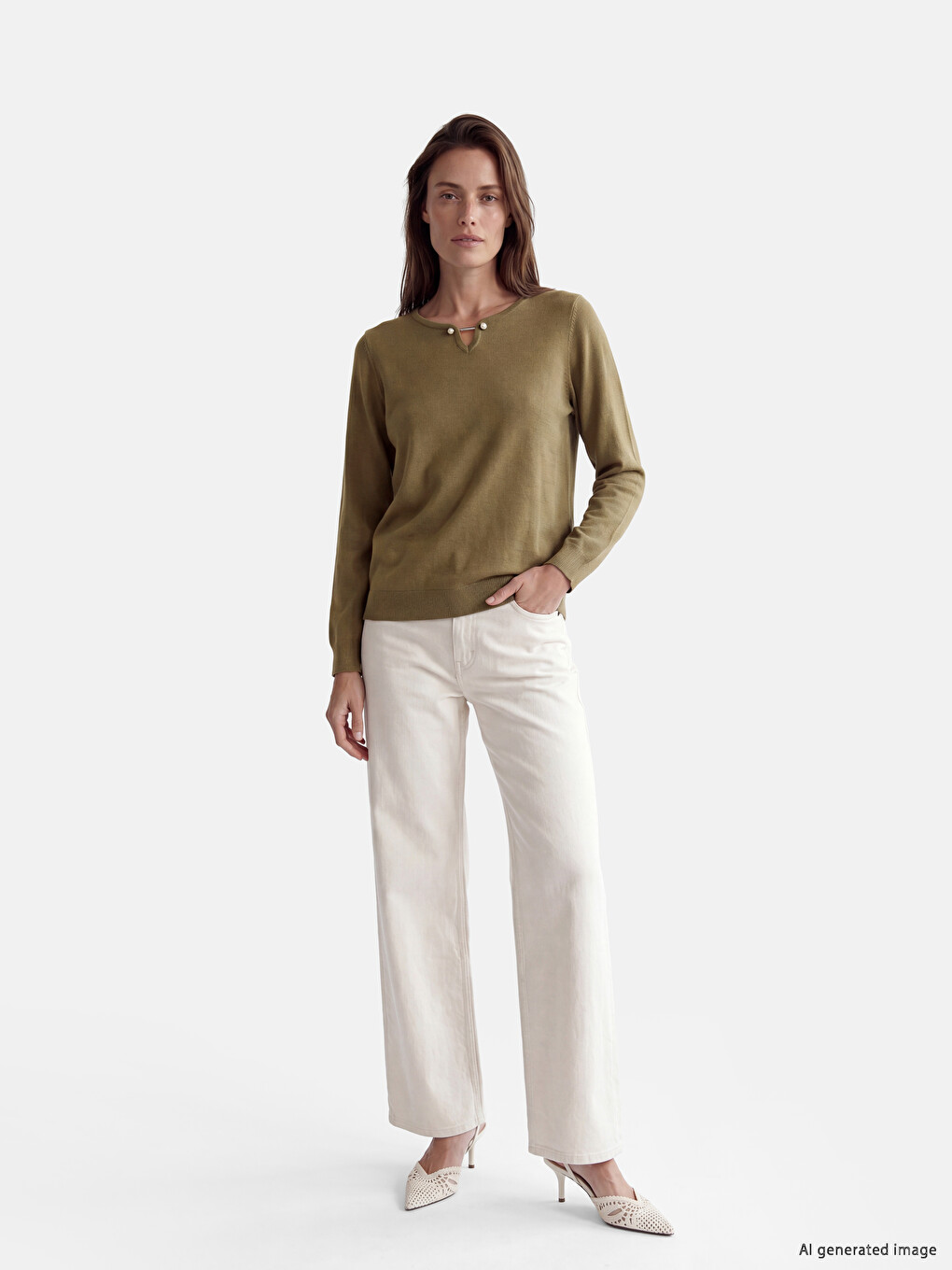 Pull-over En Tricot Pour Femme À Col En V Avec Détails Accessoires-1