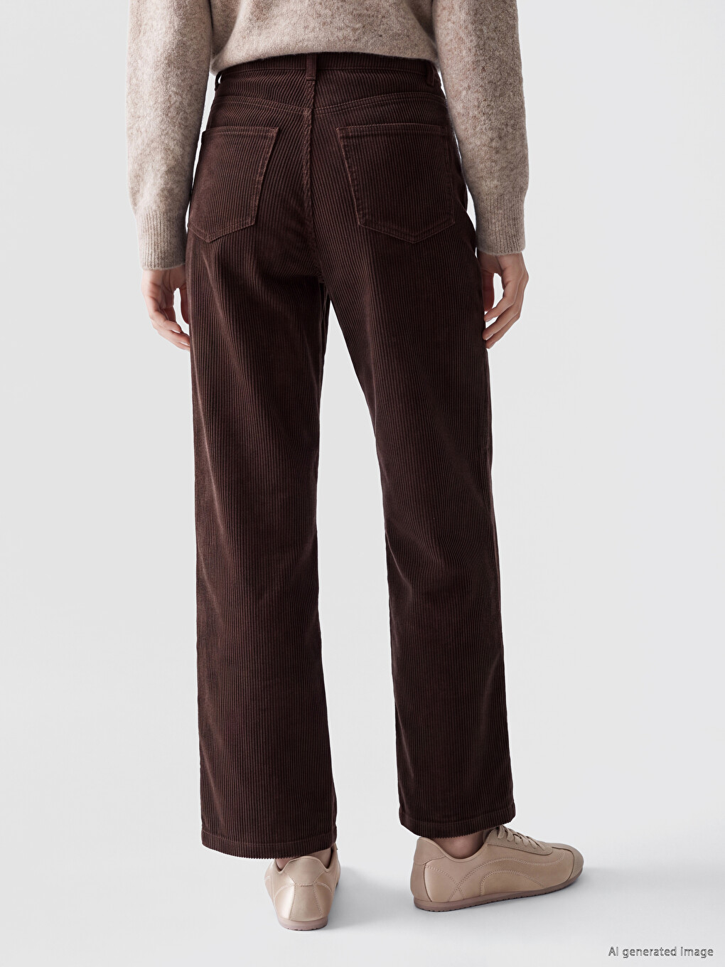Kahverengi Regular Fit Kadın Kadife Pantolon-3
