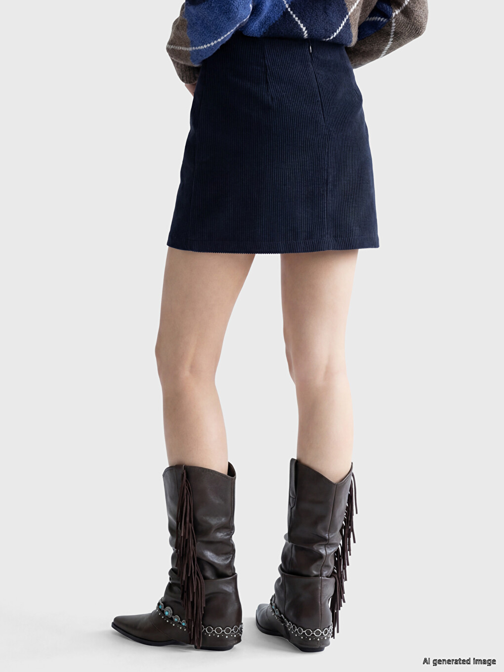 Waist Zippered Velvet Mini Skirt-3