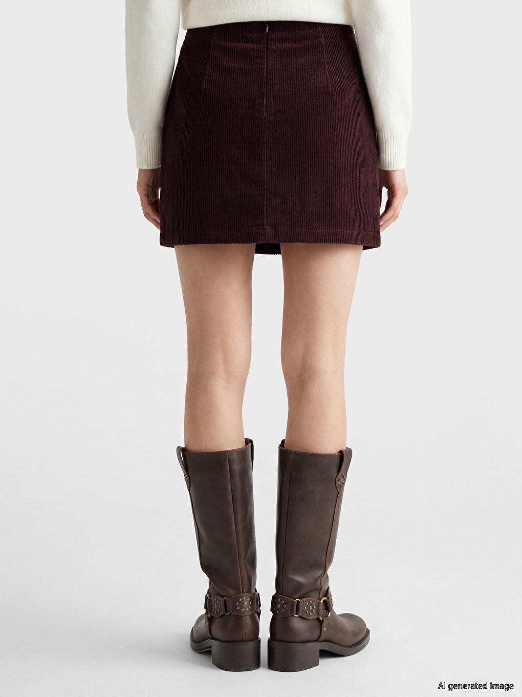 Waist Zippered Velvet Mini Skirt-3