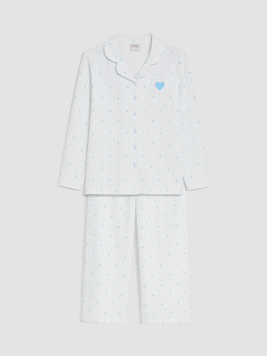 Mavi Gömlek Yaka Uzun Kollu Kız Çocuk Pijama Takımı