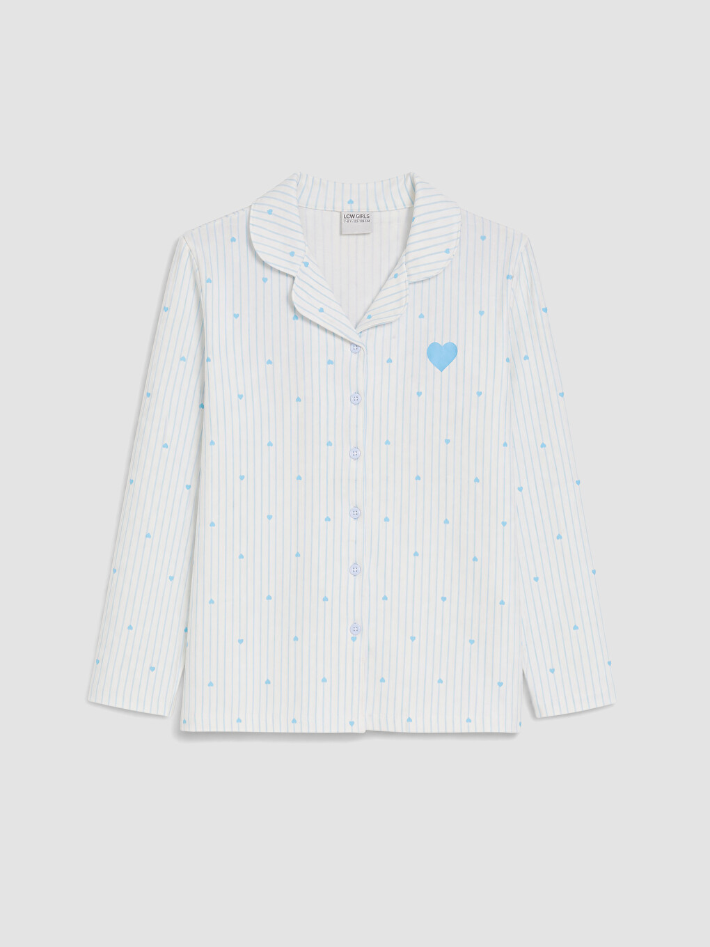 Mavi Gömlek Yaka Uzun Kollu Kız Çocuk Pijama Takımı-1