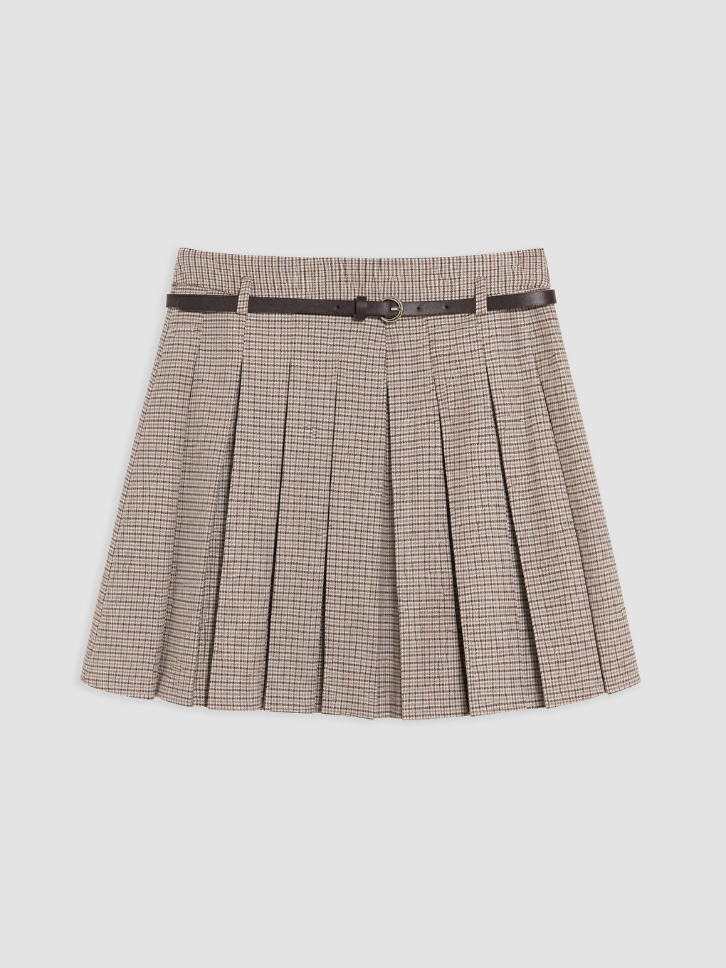 Waist Belted Plaid Mini Pleated Skirt-3