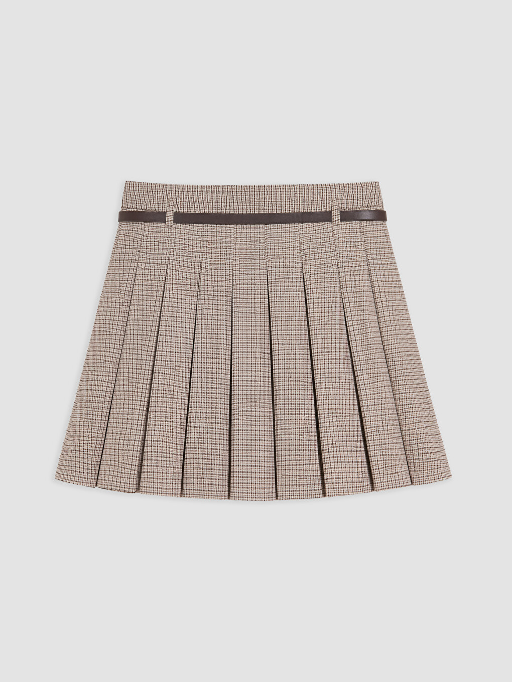 Waist Belted Plaid Mini Pleated Skirt-4