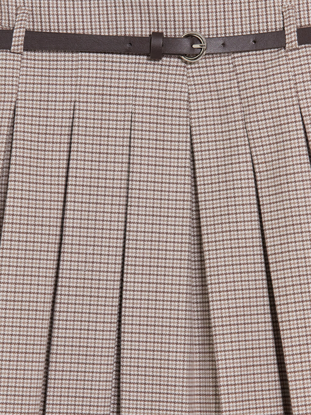 Waist Belted Plaid Mini Pleated Skirt-5