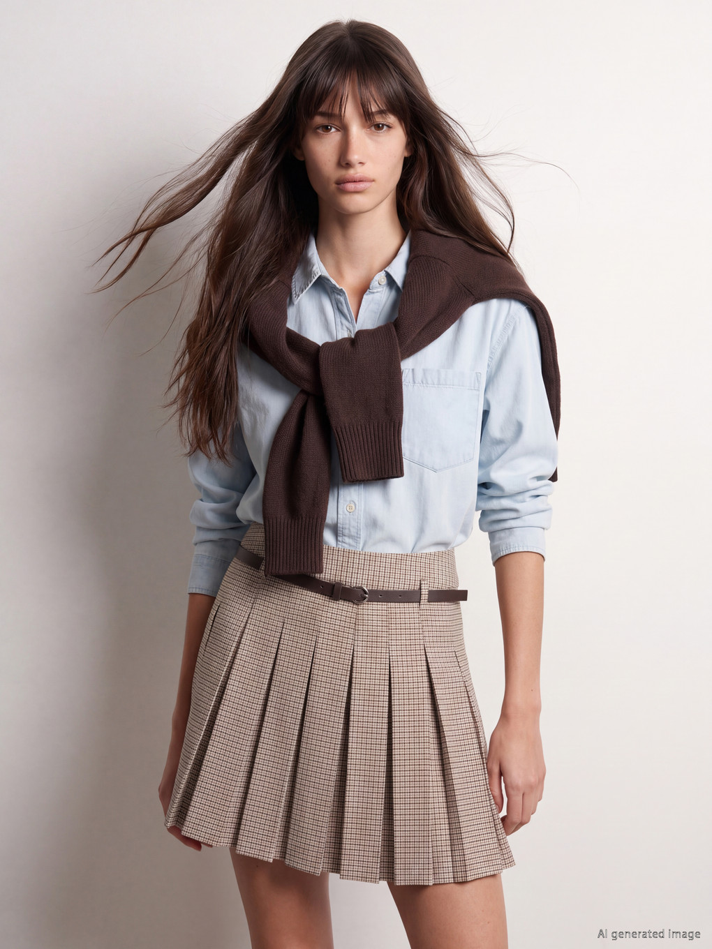 Waist Belted Plaid Mini Pleated Skirt-1