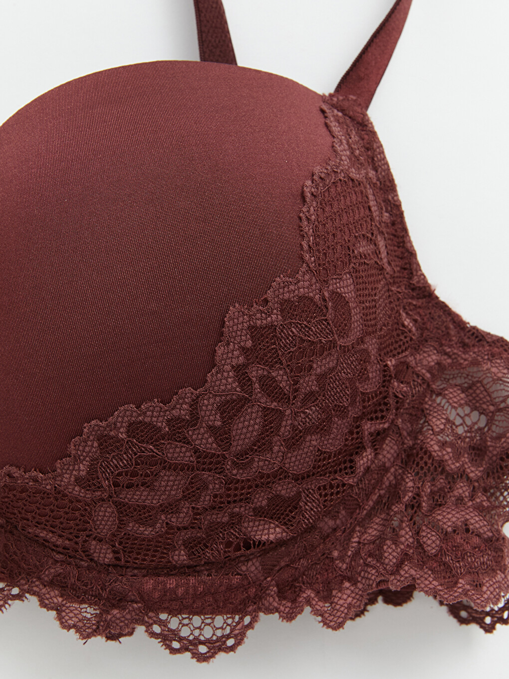 Bordo Balenli Dolgusuz Dantelli Tişört Sütyen-2