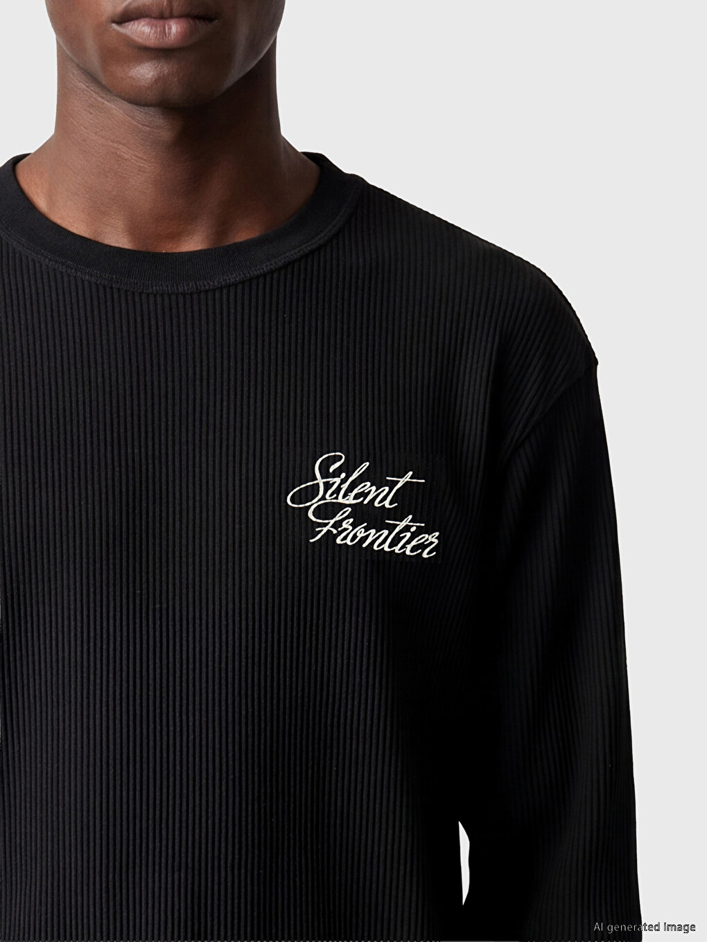 Siyah Bisiklet Yaka Baskılı Erkek Sweatshirt-2