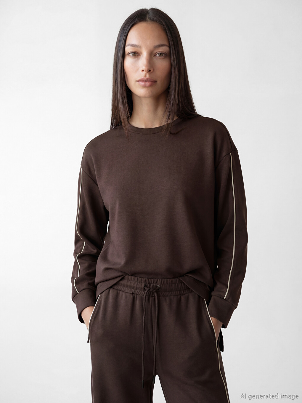 Kahverengi Soft Touch Oversize Kadın Sweatshirt