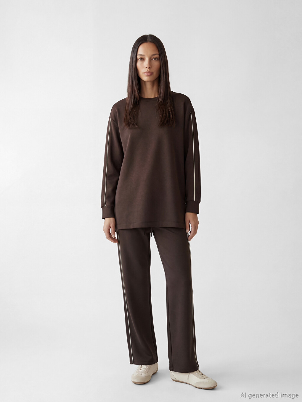 Kahverengi Soft Touch Oversize Kadın Sweatshirt-1