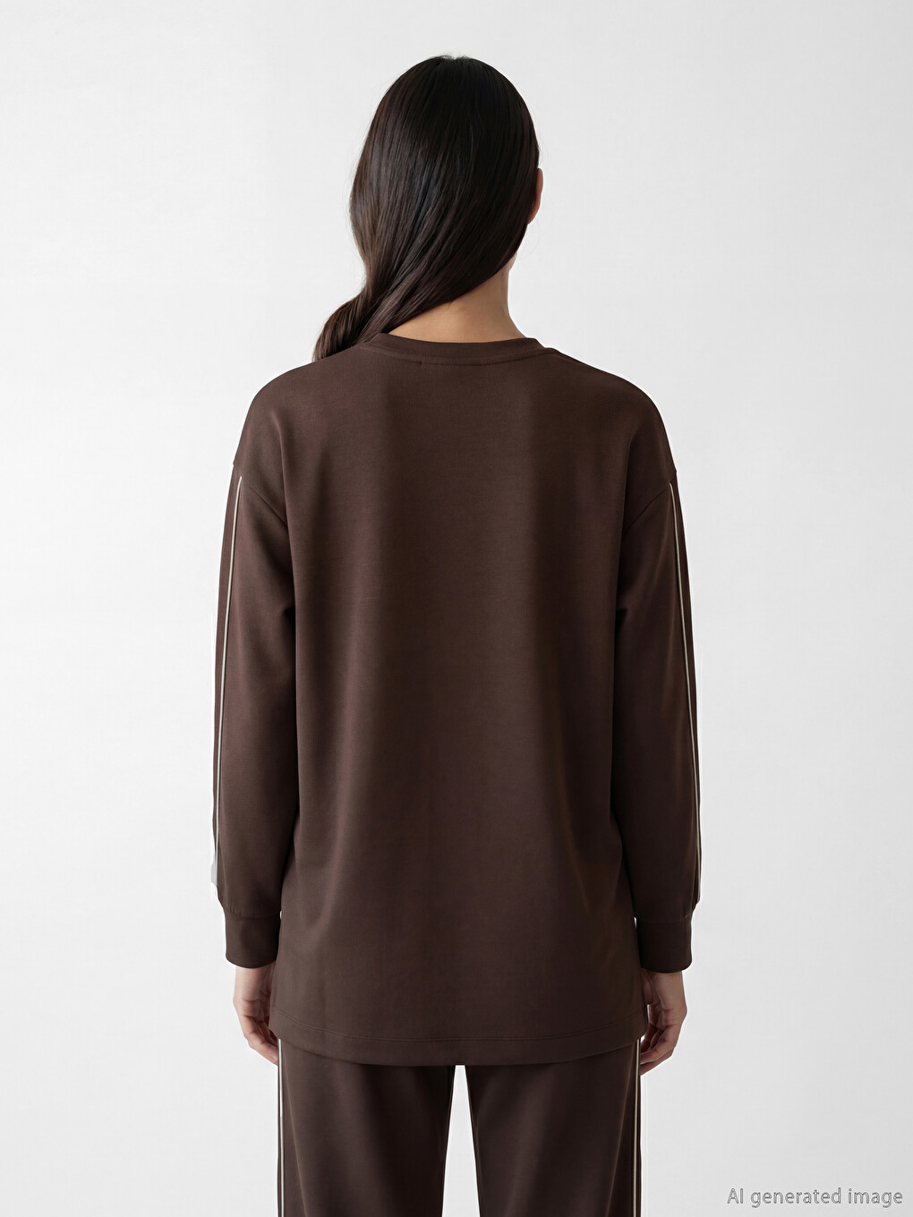 Kahverengi Soft Touch Oversize Kadın Sweatshirt-3