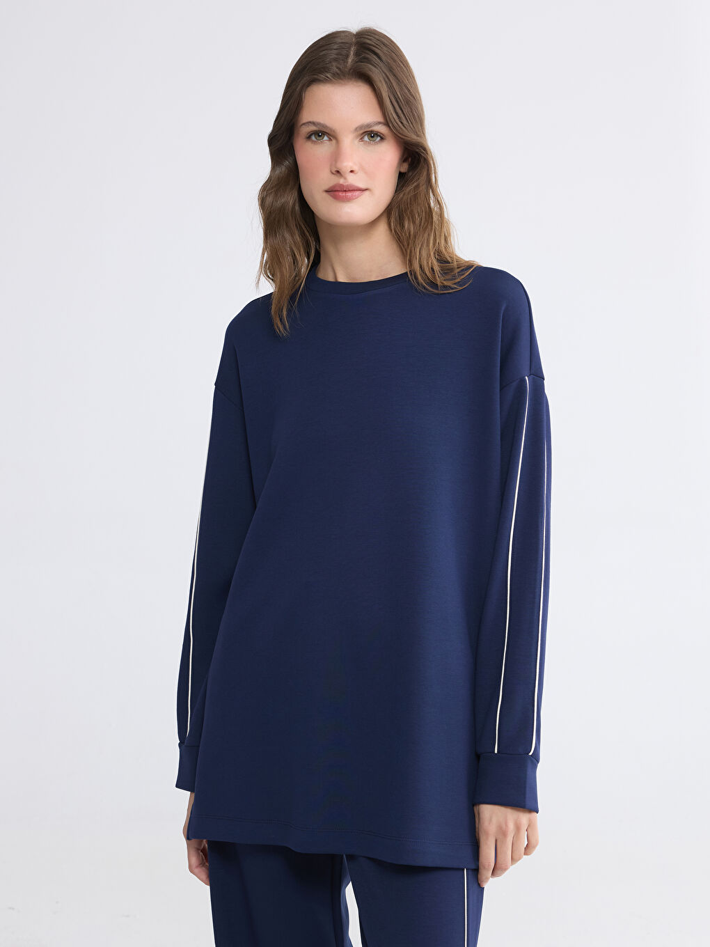Lacivert Soft Touch Oversize Kadın Sweatshirt-1