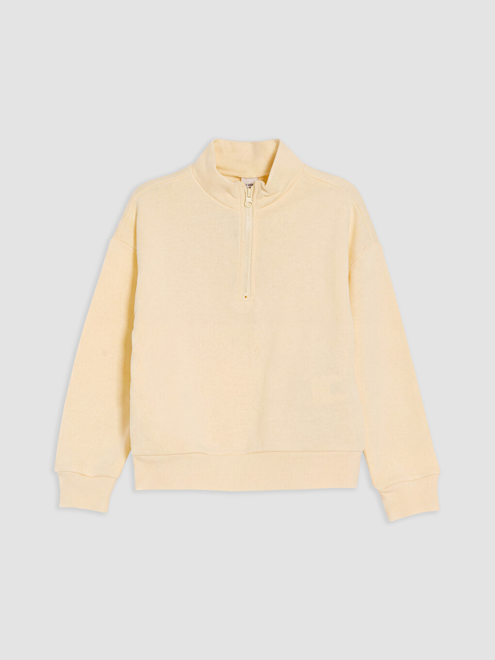 Bej Fermuarlı Dik Yaka Kız Çocuk Sweatshirt