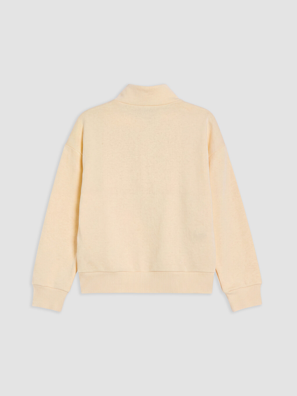 Bej Fermuarlı Dik Yaka Kız Çocuk Sweatshirt-1
