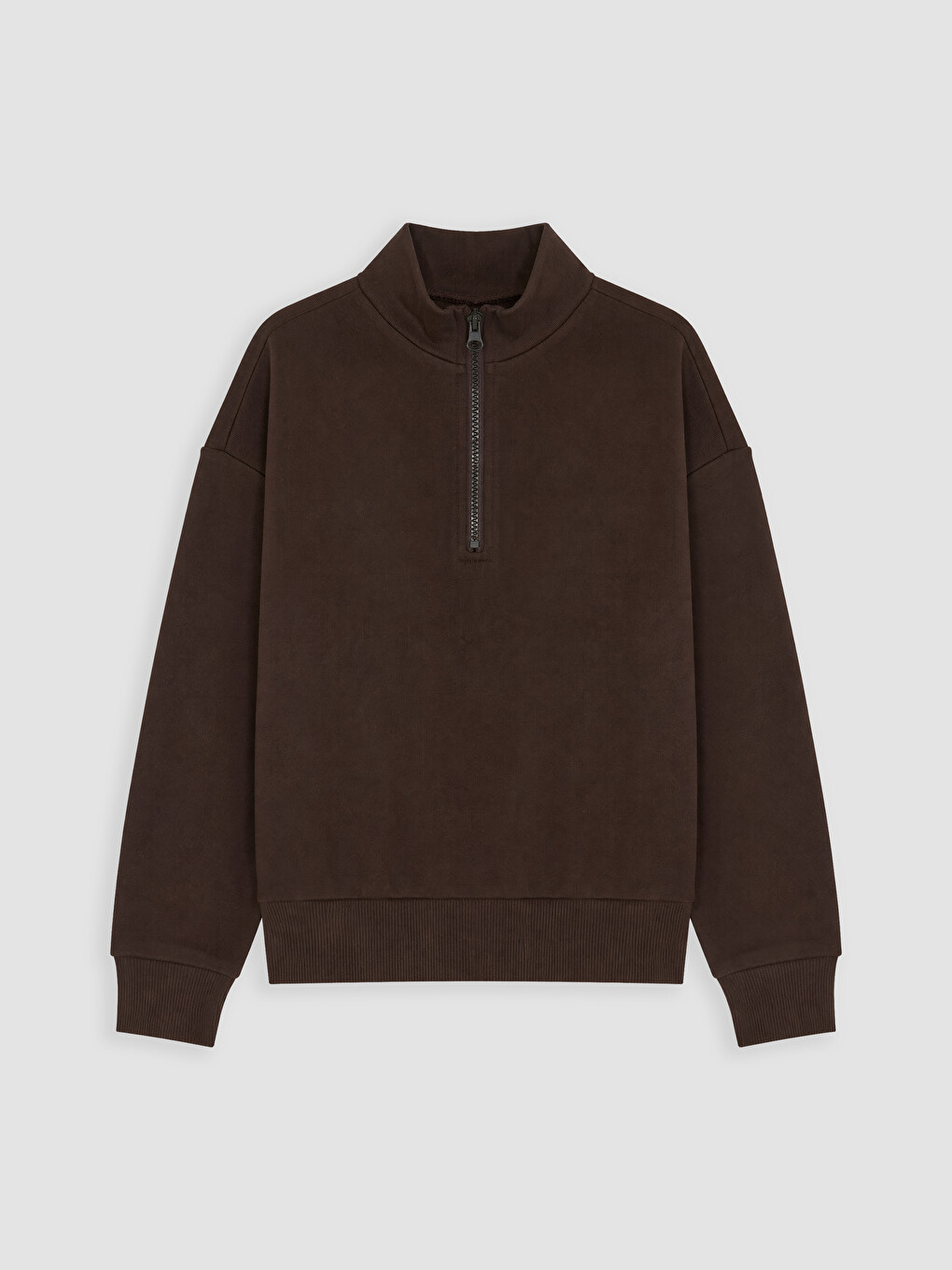 Kahverengi Fermuarlı Dik Yaka Kız Çocuk Sweatshirt