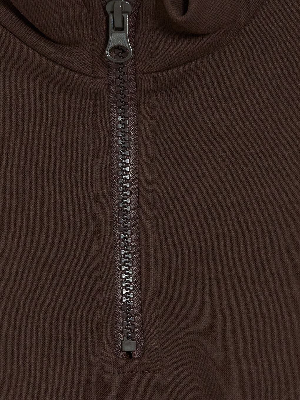 Kahverengi Fermuarlı Dik Yaka Kız Çocuk Sweatshirt-1