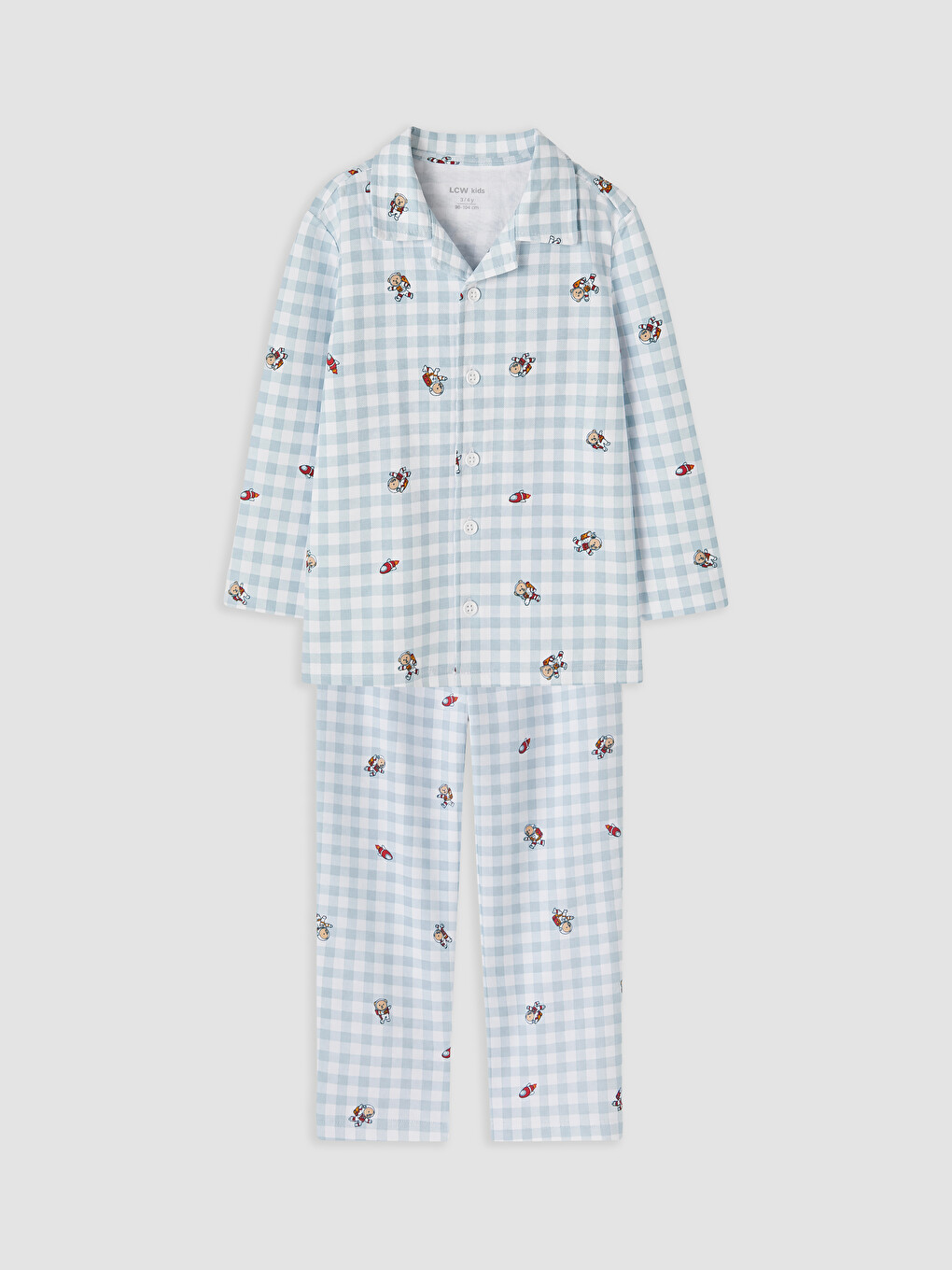 Mavi Gömlek Yaka Erkek Çocuk Pijama Takım