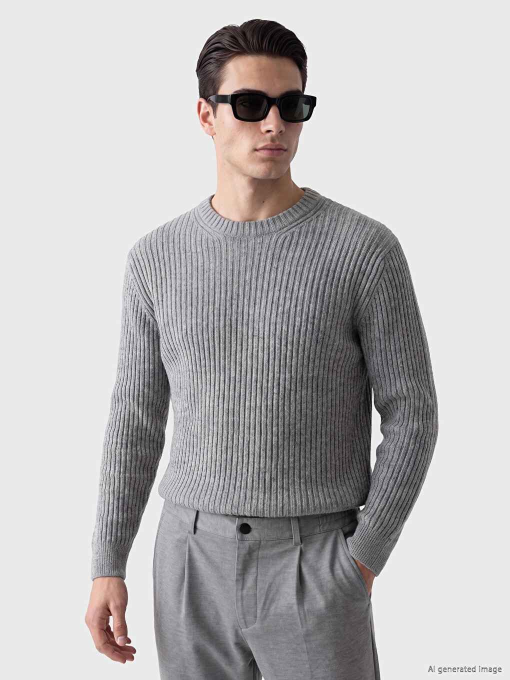 Pull En Maille Côtelée À Col Rond Pour Homme