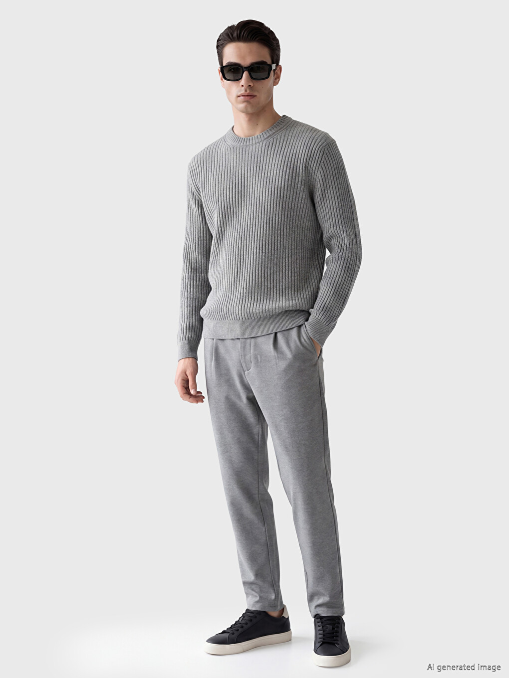 Pull En Maille Côtelée À Col Rond Pour Homme-1