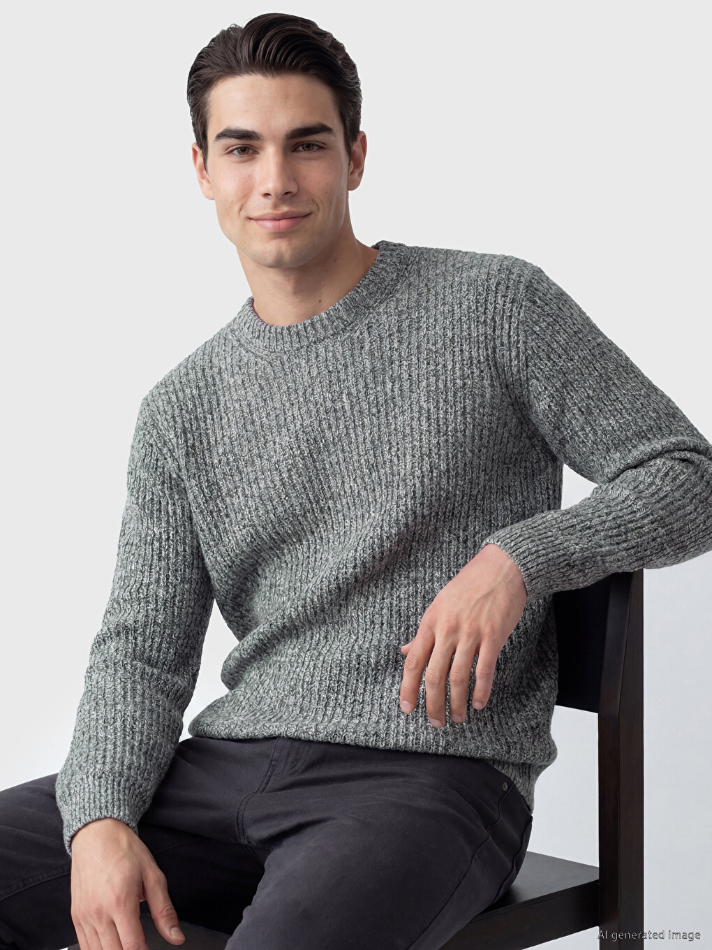 Crew Neck Ribbed Men's Knitwear Sweater