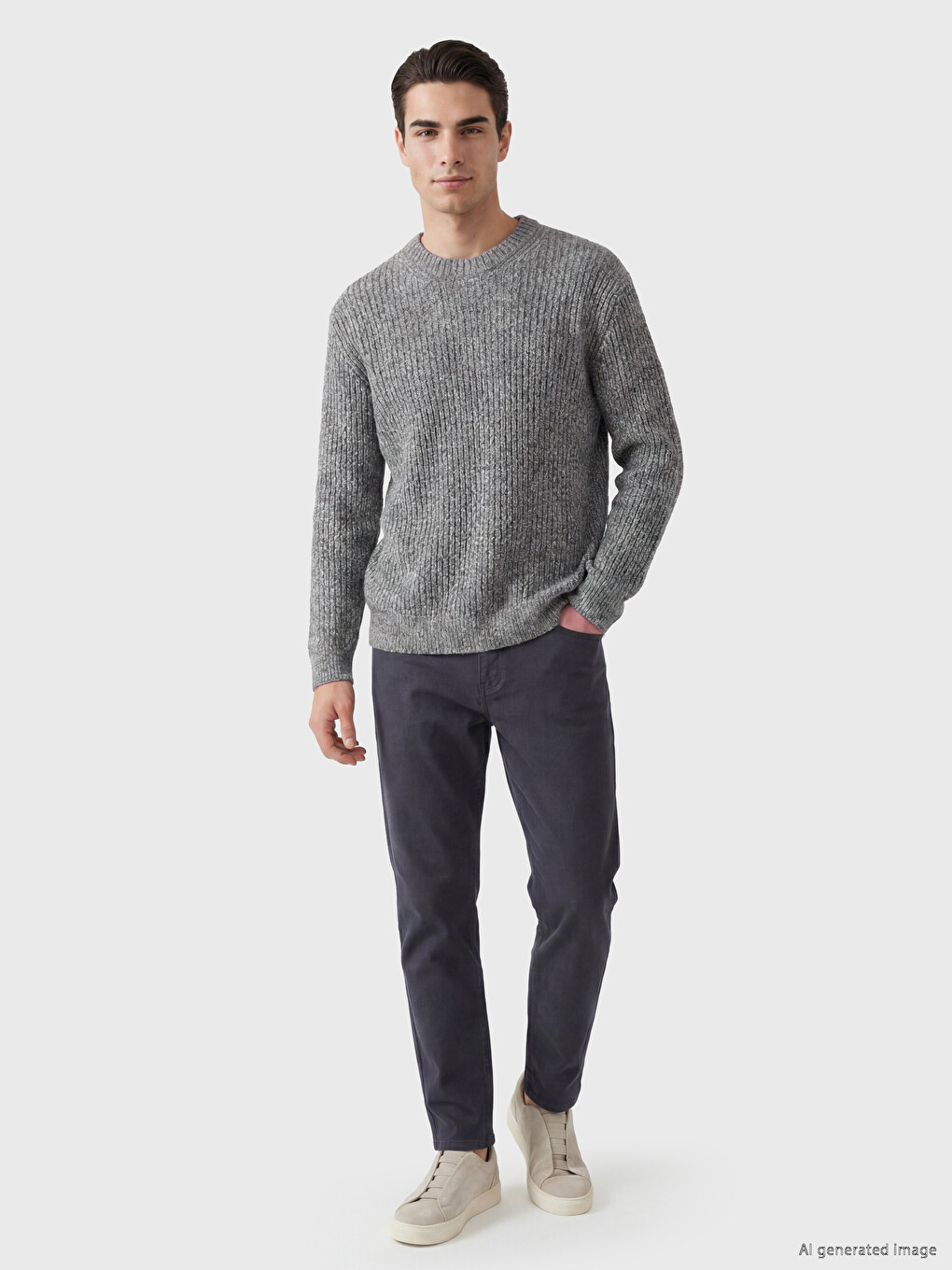 Crew Neck Ribbed Men's Knitwear Sweater-1