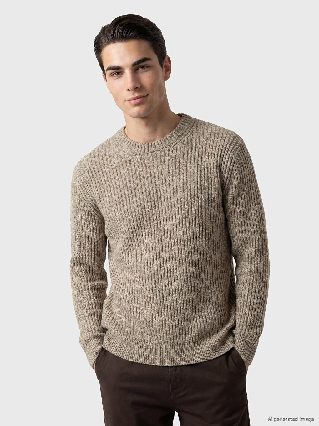 Crew Neck Ribbed Men's Knitwear Sweater